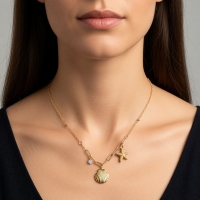 Goudkleurige damesketting met schelp & zirkonia &acirc;&euro;&ldquo; 40+5 cm - Dames
