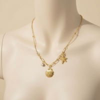 Goudkleurige damesketting met schelp & zirkonia &acirc;&euro;&ldquo; 40+5 cm - Dames