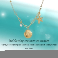 Goudkleurige damesketting met schelp & zirkonia &acirc;&euro;&ldquo; 40+5 cm - Dames