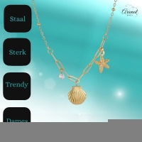 Goudkleurige damesketting met schelp & zirkonia &acirc;&euro;&ldquo; 40+5 cm - Dames