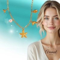 Goudkleurige damesketting met zee-bedels en parel &acirc;&euro;&ldquo; 45 cm - Dames