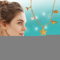 Goudkleurige damesketting met zee-bedels en parel &acirc;&euro;&ldquo; 45 cm - Dames