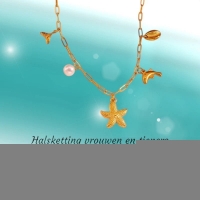Goudkleurige damesketting met zee-bedels en parel &acirc;&euro;&ldquo; 45 cm - Dames