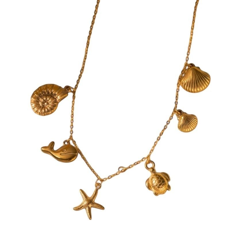 Goudkleurige damesketting met zee-bedels &acirc;&euro;&ldquo; 40+5 cm - Dames