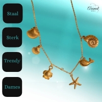 Goudkleurige damesketting met zee-bedels &acirc;&euro;&ldquo; 40+5 cm - Dames