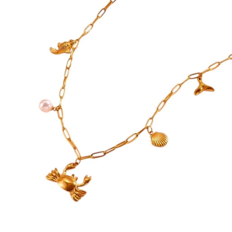 Goudkleurige damesketting met zee-bedels &acirc;&euro;&ldquo; 45 cm - Dames