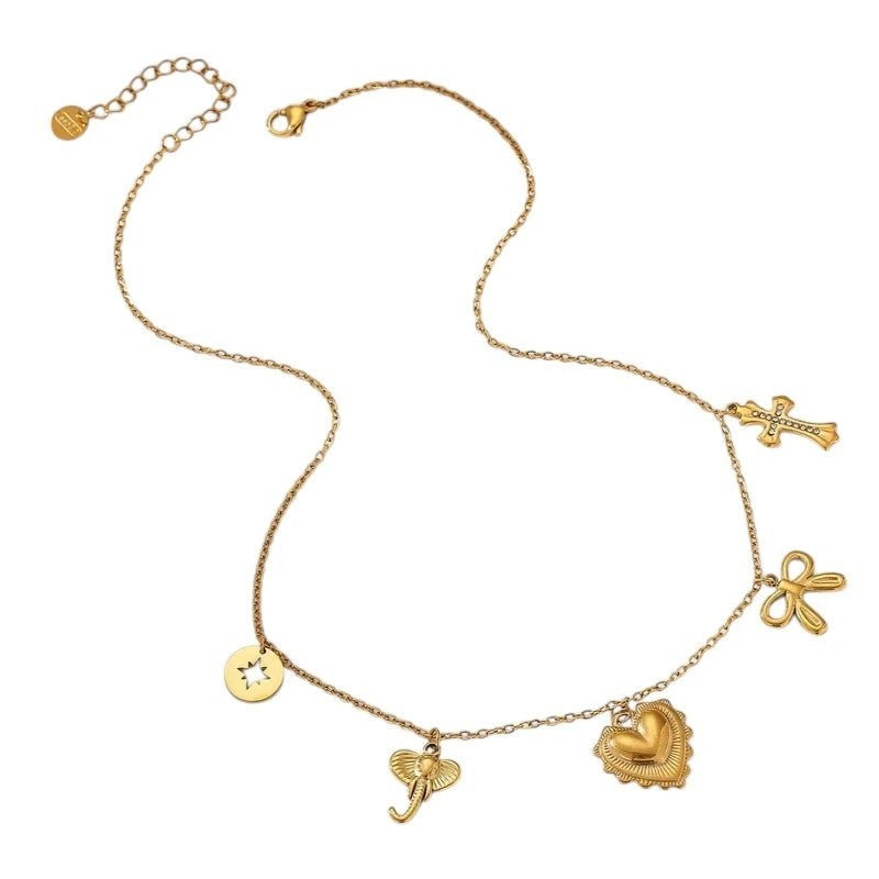 Goudkleurige damesketting met kristal en bedels - Dames