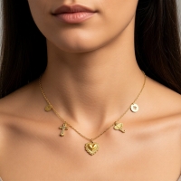 Goudkleurige damesketting met kristal en bedels - Dames