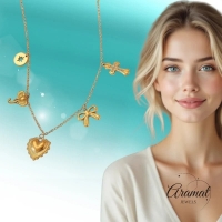 Goudkleurige damesketting met kristal en bedels - Dames