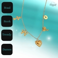 Goudkleurige damesketting met kristal en bedels - Dames