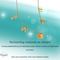 Goudkleurige damesketting met kristal en bedels - Dames