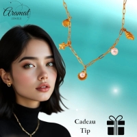 Goudkleurige damesketting met schelp- en parelbedels - Dames