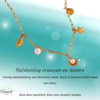 Goudkleurige damesketting met schelp- en parelbedels - Dames
