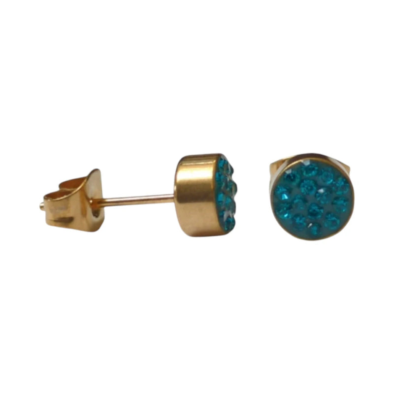 Zeegroene kristallen oorstekers 6 mm &acirc;&euro;&ldquo; goudkleurig -