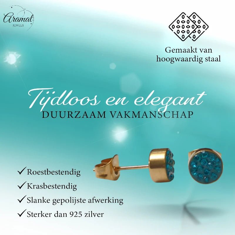 Zeegroene kristallen oorstekers 6 mm &acirc;&euro;&ldquo; goudkleurig -