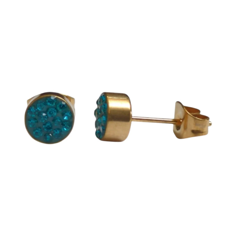 Zeegroene kristallen oorstekers 6 mm &acirc;&euro;&ldquo; goudkleurig -