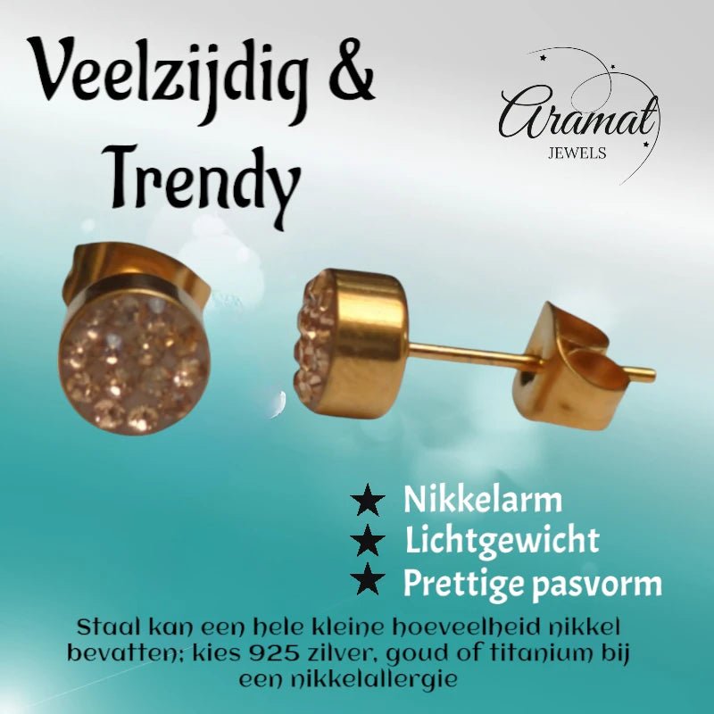Champagne kristallen oorstekers 6 mm &acirc;&euro;&ldquo; goudkleurig - Dames