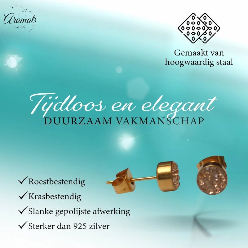 Champagne kristallen oorstekers 6 mm &acirc;&euro;&ldquo; goudkleurig - Dames