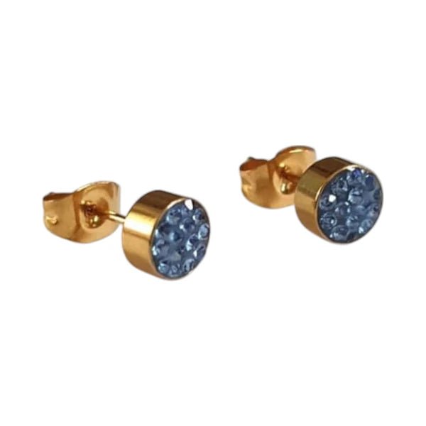 Lichtblauwe kristallen oorstekers 6 mm &acirc;&euro;&ldquo; goudkleurig -