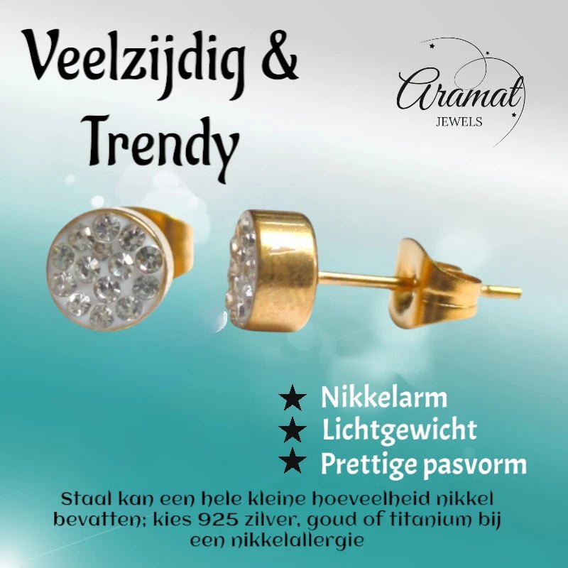 Transparante kristallen oorstekers 6 mm &acirc;&euro;&ldquo; goudkleurig -