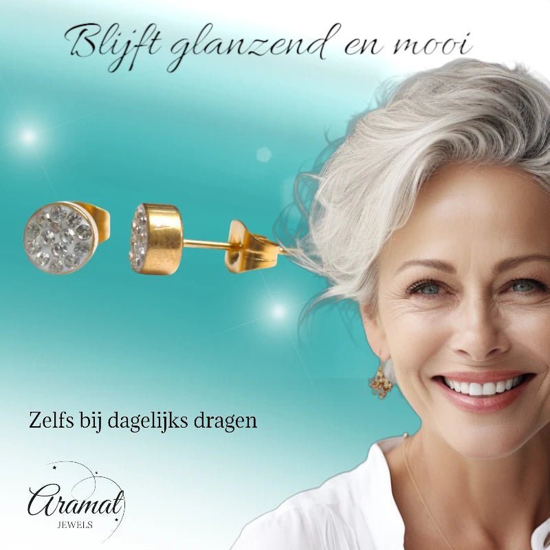 Transparante kristallen oorstekers 6 mm &acirc;&euro;&ldquo; goudkleurig -