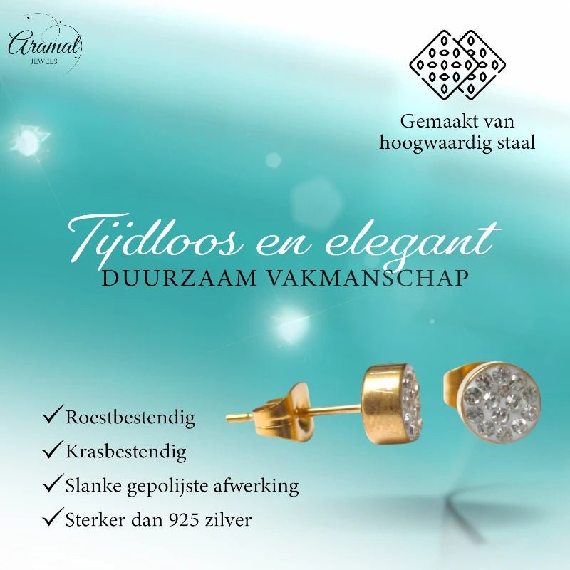 Transparante kristallen oorstekers 6 mm &acirc;&euro;&ldquo; goudkleurig -