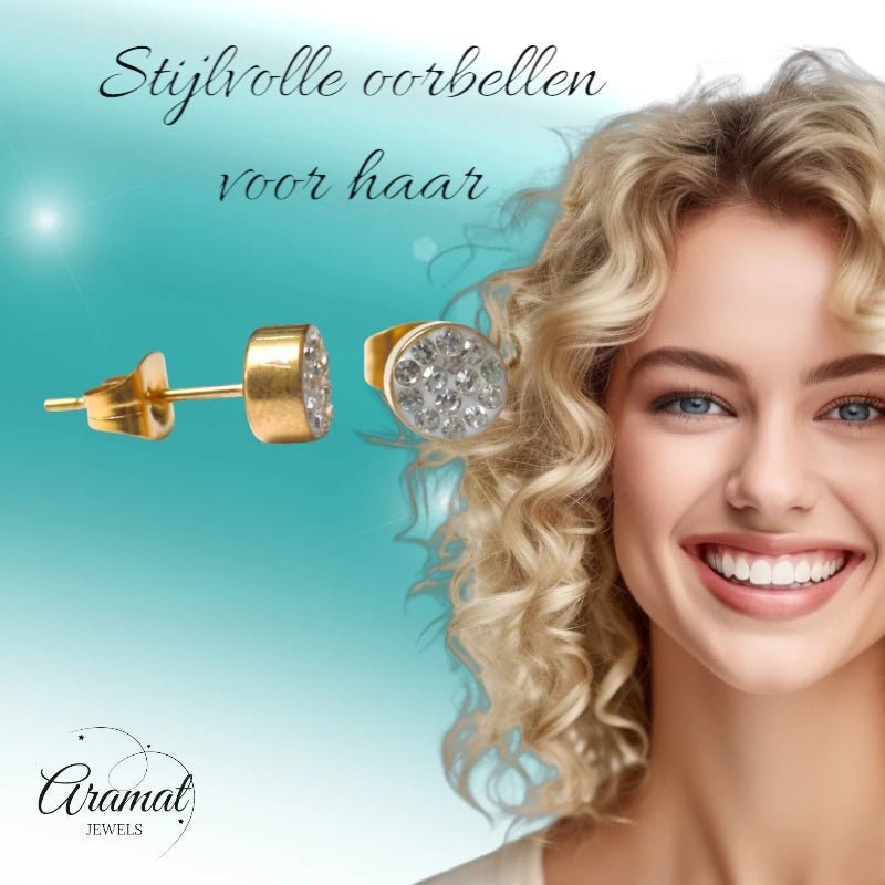 Transparante kristallen oorstekers 6 mm &acirc;&euro;&ldquo; goudkleurig -