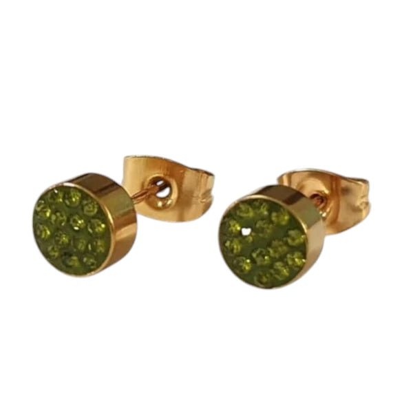 Olijfgroene kristallen oorstekers 6 mm &acirc;&euro;&ldquo; goudkleurig -