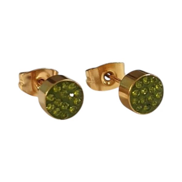 Olijfgroene kristallen oorstekers 6 mm &acirc;&euro;&ldquo; goudkleurig -