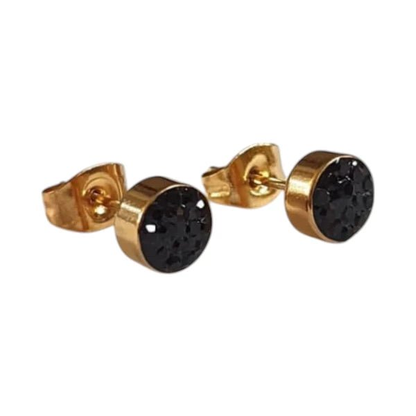 Zwarte kristallen oorstekers 6 mm &acirc;&euro;&ldquo; goudkleurig -