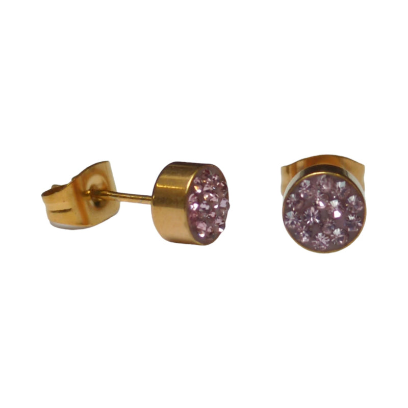 Roze kristallen oorstekers 6 mm &acirc;&euro;&ldquo; goudkleurig -