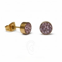 Roze kristallen oorstekers 6 mm &acirc;&euro;&ldquo; goudkleurig -