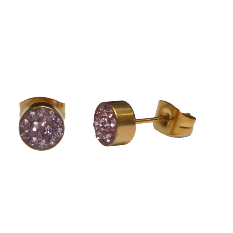 Roze kristallen oorstekers 6 mm &acirc;&euro;&ldquo; goudkleurig -