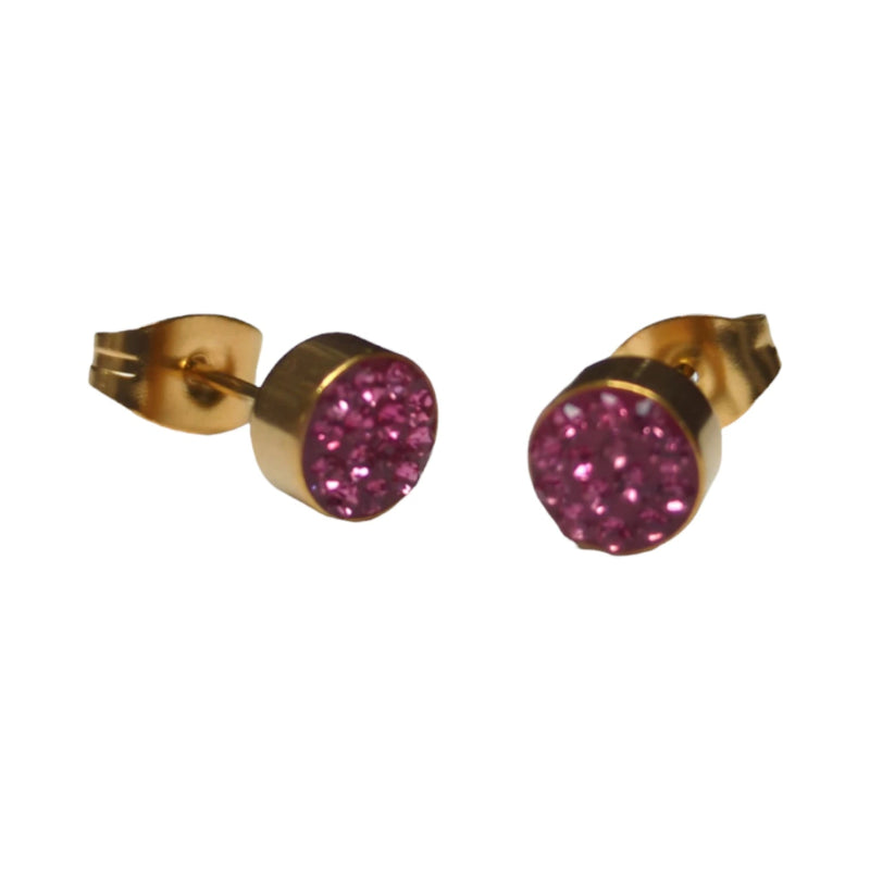 Fuchsia kristallen oorstekers 6 mm &acirc;&euro;&ldquo; goudkleurig -