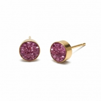 Fuchsia kristallen oorstekers 6 mm &acirc;&euro;&ldquo; goudkleurig -