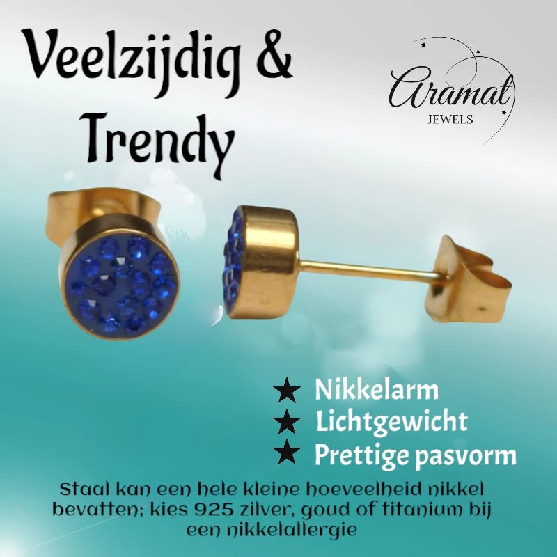 Donkerblauwe kristallen oorstekers 6mm -