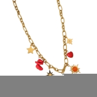 Goudkleurige bedel ketting met zon, hart & natuursteen - Dames