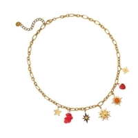 Goudkleurige bedel ketting met zon, hart & natuursteen - Dames
