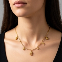 Goudkleurige ketting met parel & dolfijn bedels - 40cm - Dames