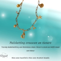 Goudkleurige ketting met parel & dolfijn bedels - 40cm - Dames