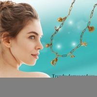 Goudkleurige ketting met parel & dolfijn bedels - 40cm - Dames