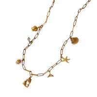 Goudkleurige ketting met parel & dolfijn bedels - 40cm - Dames