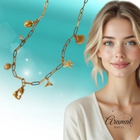 Goudkleurige ketting met parel & dolfijn bedels - 40cm - Dames