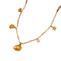 Goudkleurige bedelketting met parel & zeethema - Dames