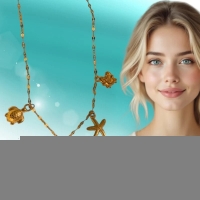 Goudkleurige ketting met schelpen & zeethema-bedels - Dames