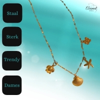 Goudkleurige ketting met schelpen & zeethema-bedels - Dames