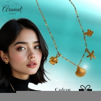Goudkleurige ketting met schelpen & zeethema-bedels - Dames