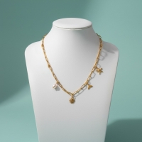 Multi Bedelketting goudkleurig &acirc;&euro;&ldquo; parel & zeethema - Dames