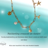 Multi Bedelketting goudkleurig &acirc;&euro;&ldquo; parel & zeethema - Dames