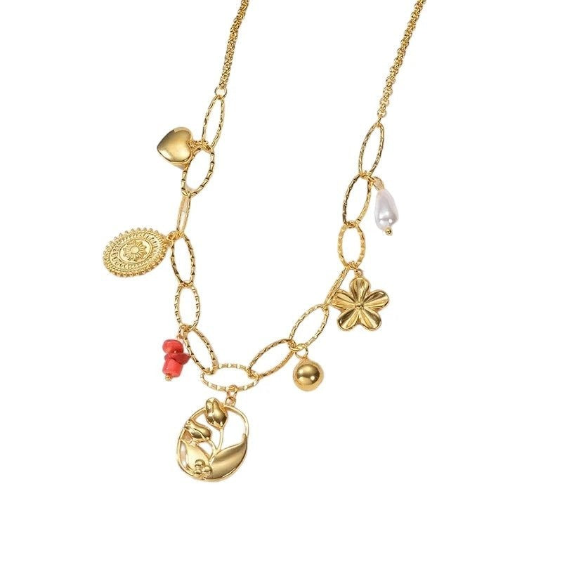 RVS Goudkleurige bedelketting &acirc;&euro;&ldquo; parel & natuursteen - Dames